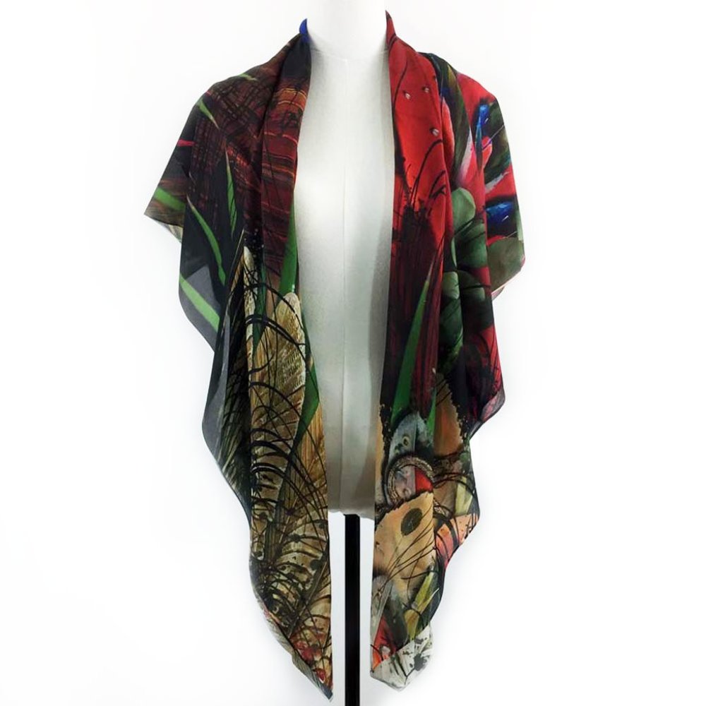 Scarlet McCaw Tropical Wings Chiffon Oversized Square Scarf Shawl - Picture 7 of 16